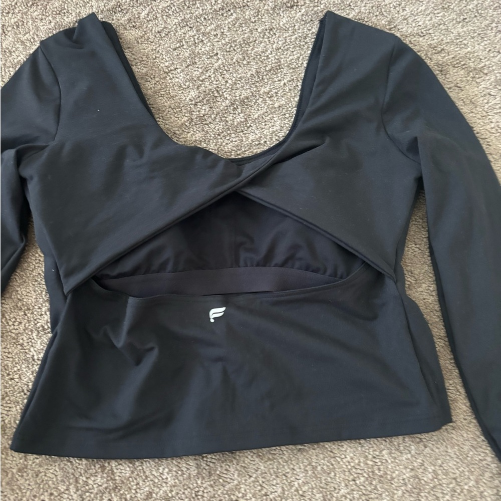 Fabletics Gray Long Sleeve Bodysuit with Cut Out and Backless Design